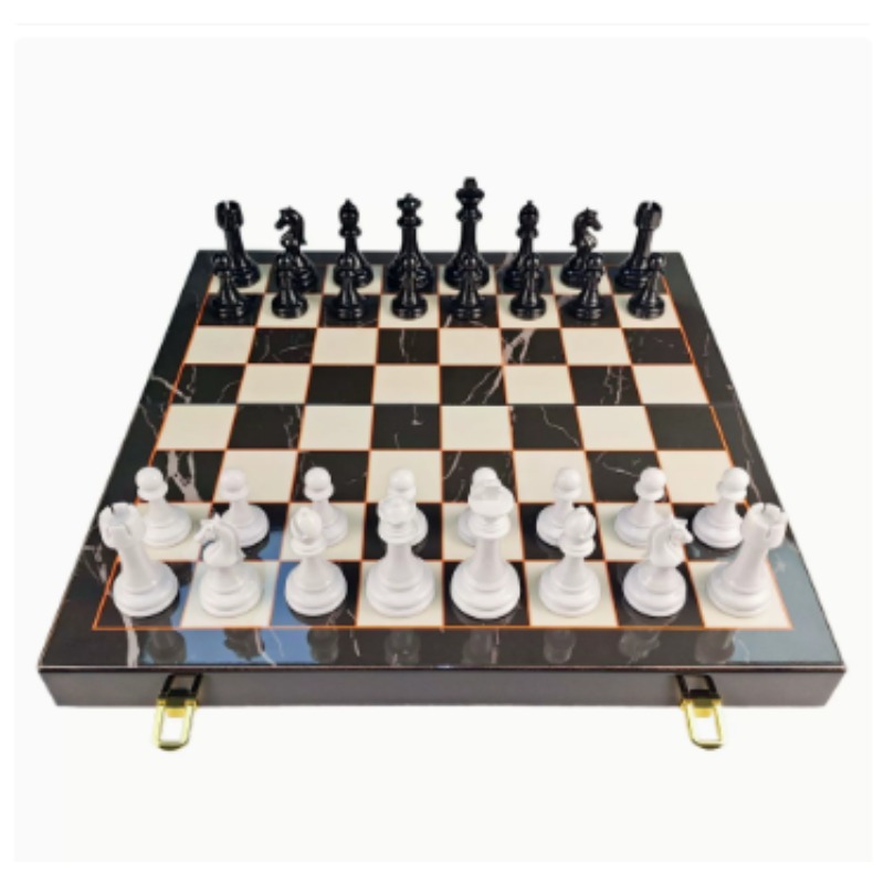 Board Game Box - High-End Solid Wood Marble Pattern Chess