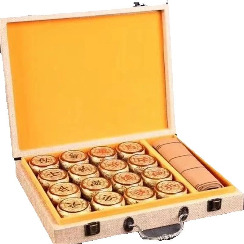 Board Game Strategi - Hand Carved Golden Nanmu Chinese Chess